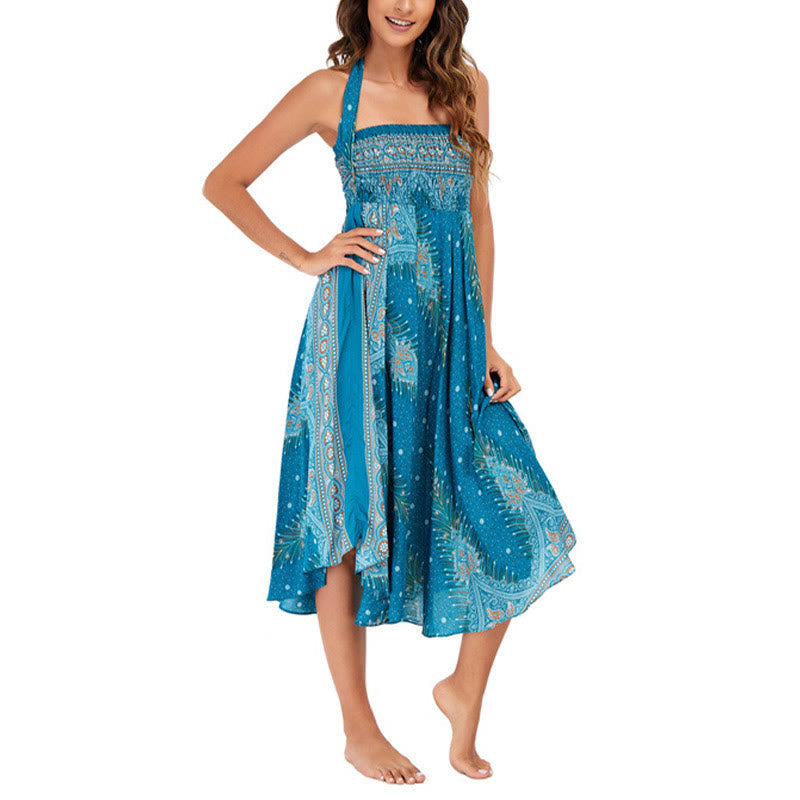 Foviel Zwei Stil tragen Boho Sommer Peacock Feather Schnürung Rock Kleid