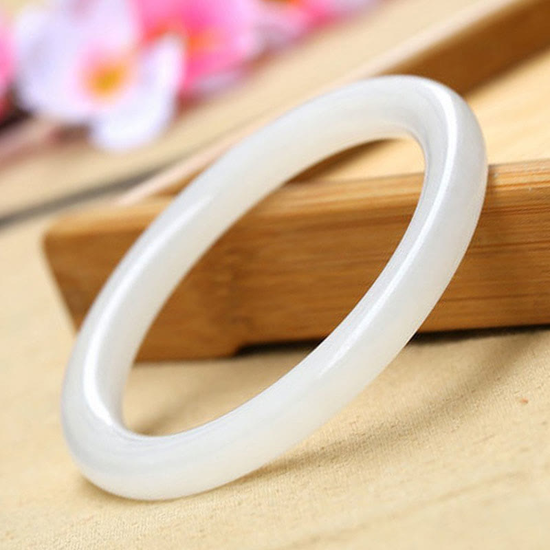 Bracelet jonc Foviel en jade naturel blanc et vert, symbole de chance et de prospérité