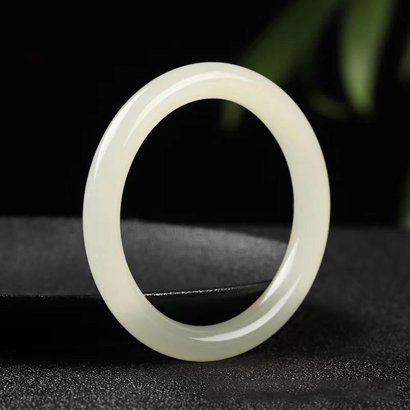 Bracelet jonc Foviel en jade naturel blanc et vert, symbole de chance et de prospérité