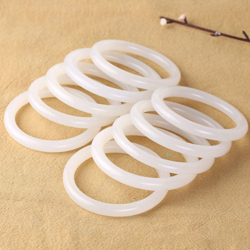 Bracelet jonc Foviel en jade naturel blanc et vert, symbole de chance et de prospérité