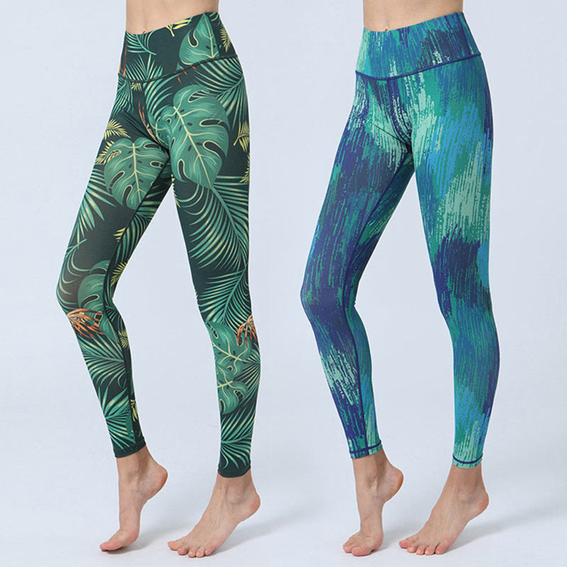 Foviel Leaves Print Sports Fitness Yoga High Waist Leggings Women's Yoga Pants