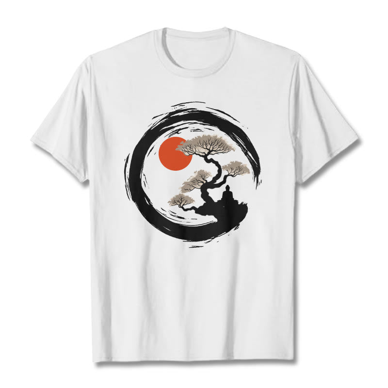 Buddha Stones Red Sun Pine Zen Circle Meditation Person Tee T-shirt - White - 2XL - image 5