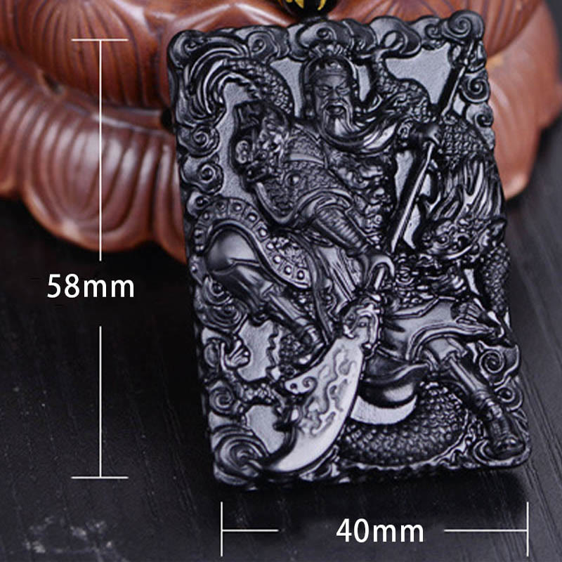 Pendentif de collier Foviel en obsidienne noire gravée, amulette Guan Gong, force