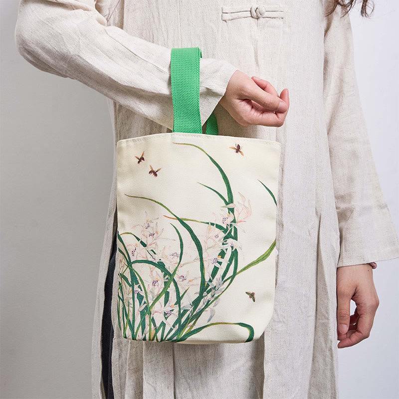 Buddha Stones Orchid Bee Canvas Handbag Handbags BS 1