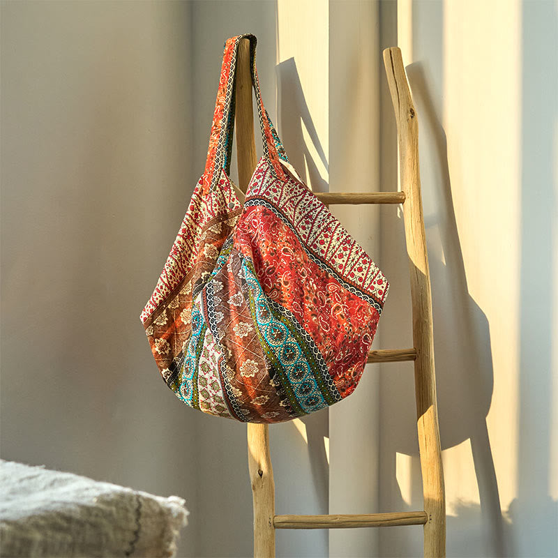 Sac à bandoulière en coton à motif rayures colorées Foviel