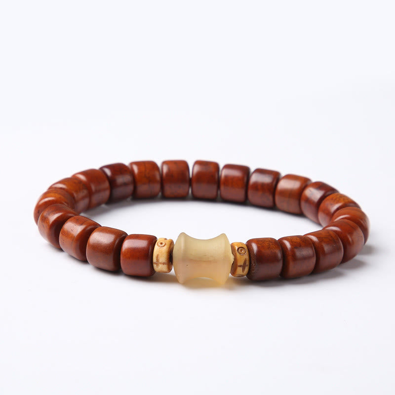 Bracelet de force Foviel en os tibétain, perle Dzi à trois yeux, corne de mouton et agate rouge