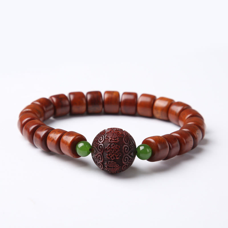 Bracelet de force Foviel en os tibétain, perle Dzi à trois yeux, corne de mouton et agate rouge