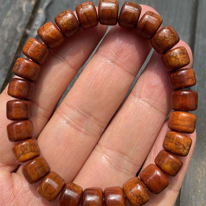 Bracelet de force Foviel en os tibétain, perle Dzi à trois yeux, corne de mouton et agate rouge