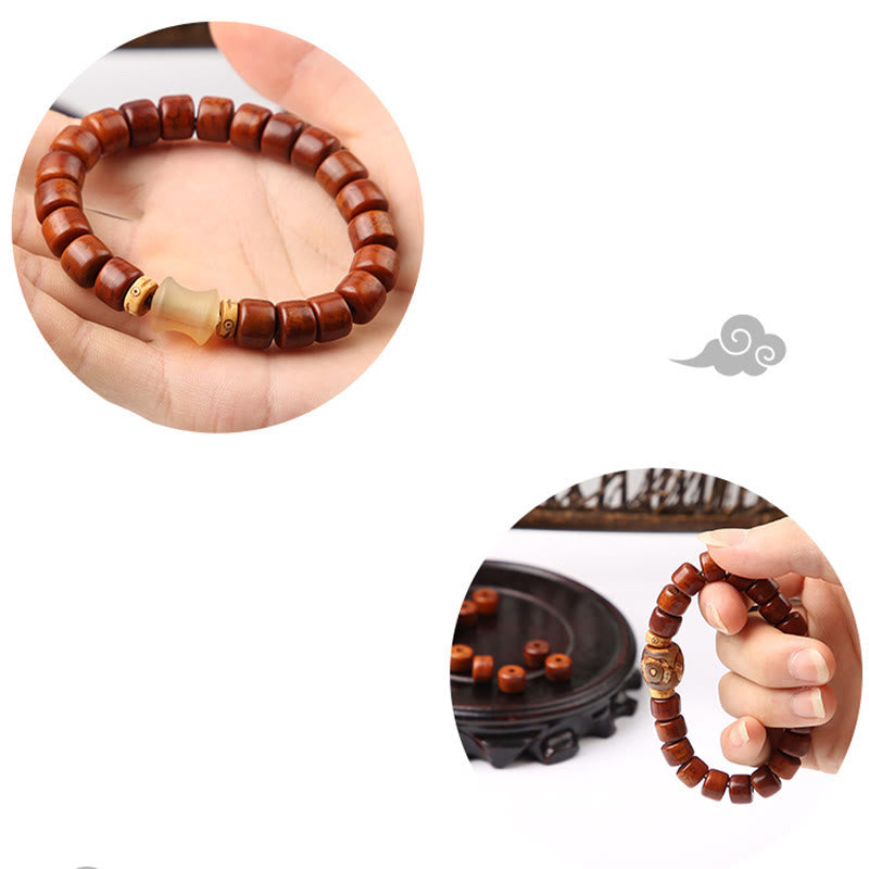 Bracelet de force Foviel en os tibétain, perle Dzi à trois yeux, corne de mouton et agate rouge