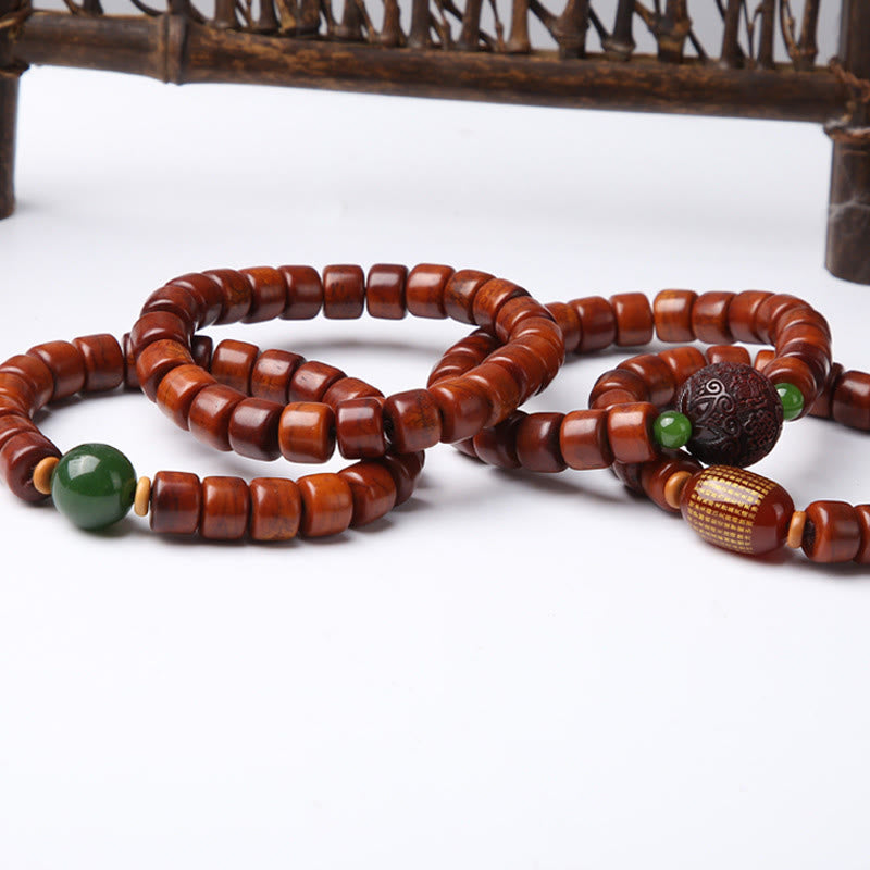 Bracelet de force Foviel en os tibétain, perle Dzi à trois yeux, corne de mouton et agate rouge