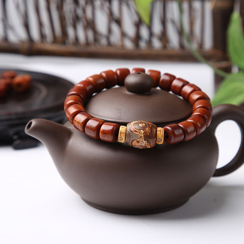 Foviel Tibetan Bone Beads Three-Eyed Dzi Bead Sheep Horn Red Agate Strength Bracelet