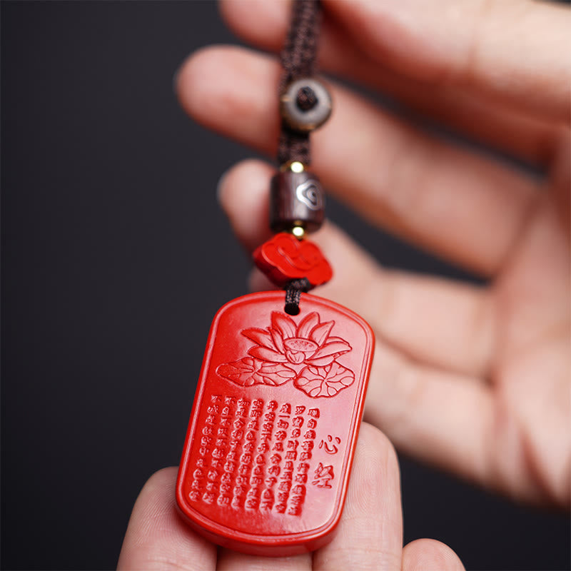 Foviel Natural Cinnabar Heart Sutra Blessing Key Chain