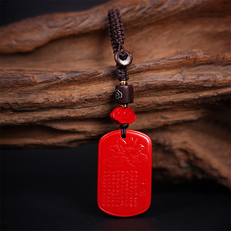 Foviel Natural Cinnabar Heart Sutra Blessing Key Chain