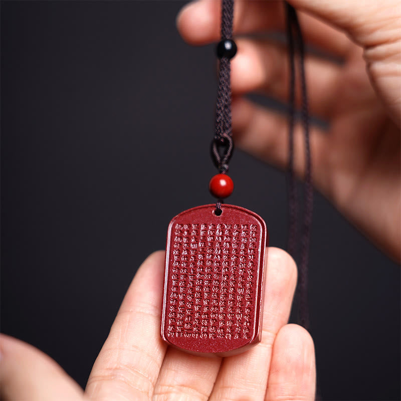 Foviel Zinnober Lotus Herz Sutra Gravierte Segnung Seil Halskette Anhänger
