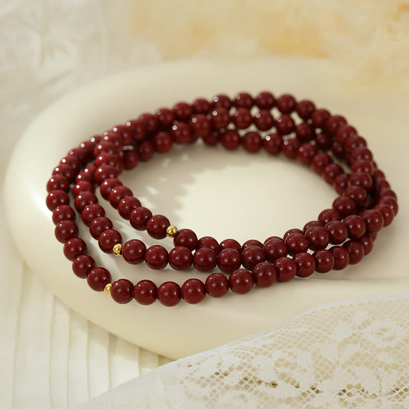 Buddha Stones 925 Sterling Silver Cinnabar Beads Blessing Anklet Anklet BS 1