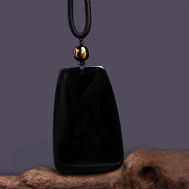 Foviel Black Obsidian Dragon Carved Luck Protection Necklace Pendant