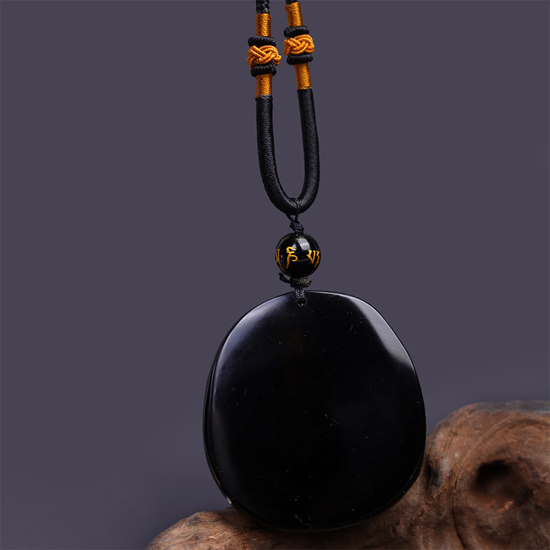 Pendentif collier de protection Foviel en obsidienne noire naturelle sculpté en forme de dragon