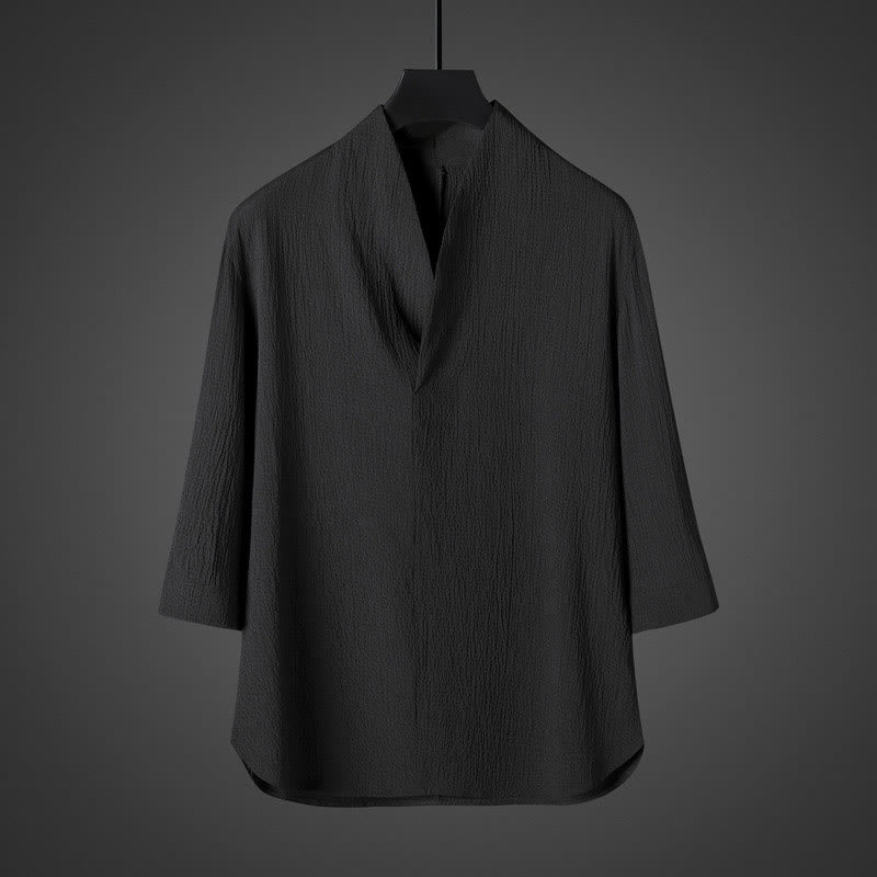 Buddha Stones Casual V-Neck Three Quarter Sleeve Men's Shirt - Black - US/UK/AU46,EU56 (5XL) - image 5