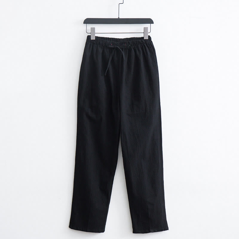 Buddha Stones Men's Solid Color Cotton Casual Drawstring Pants With Pockets - Black - US/UK/AU44,EU54 (4XL) - image 1