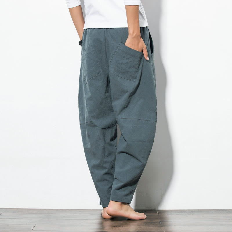 Buddha Stones Casual Men's Solid Color Cotton Drawstring Pants With Pockets - image 2