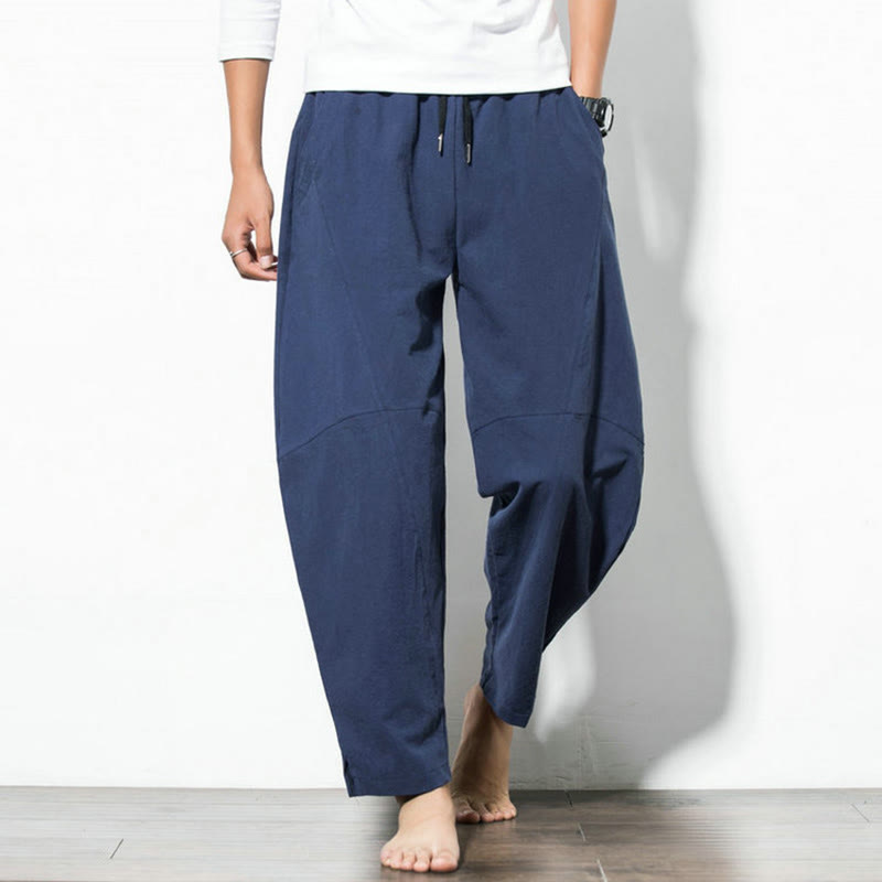 Buddha Stones Casual Men's Solid Color Cotton Drawstring Pants With Pockets - image 11