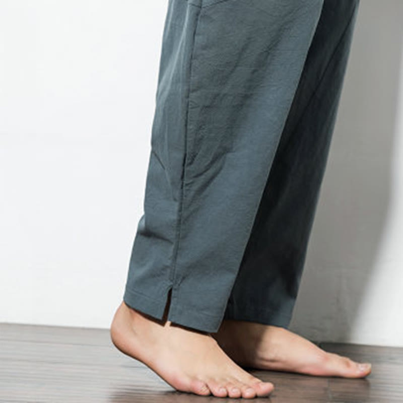 Buddha Stones Casual Men's Solid Color Cotton Drawstring Pants With Pockets - image 8