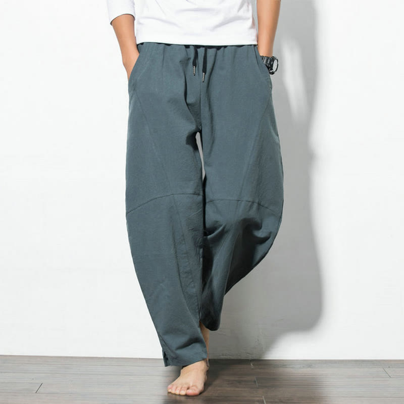 Buddha Stones Casual Men's Solid Color Cotton Drawstring Pants With Pockets - image 4