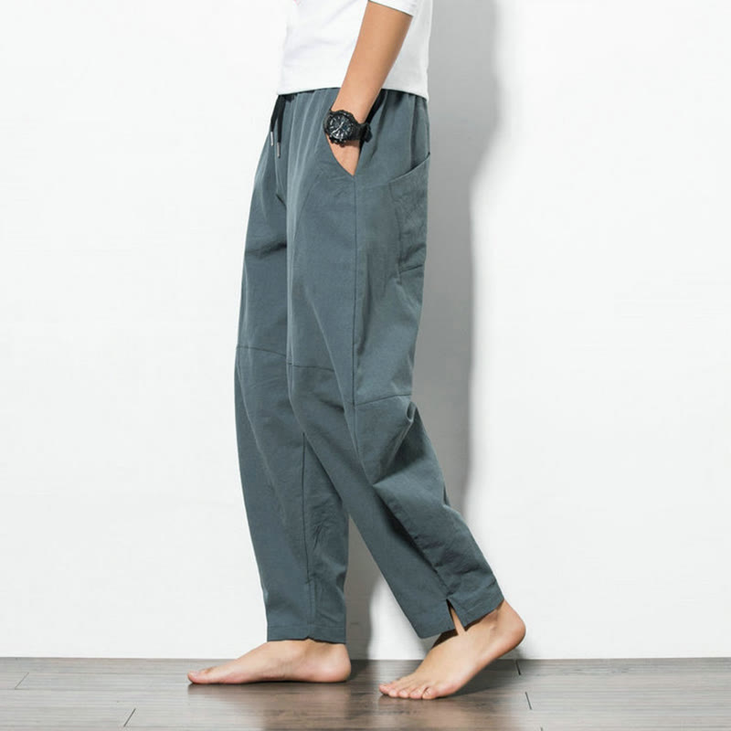Buddha Stones Casual Men's Solid Color Cotton Drawstring Pants With Pockets - image 3