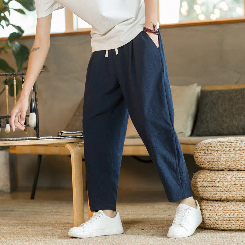 Buddha Stones Summer Men's Cotton Pants With Pockets - SteelBlue - US/UK/AU46,EU56 (5XL) - image 14