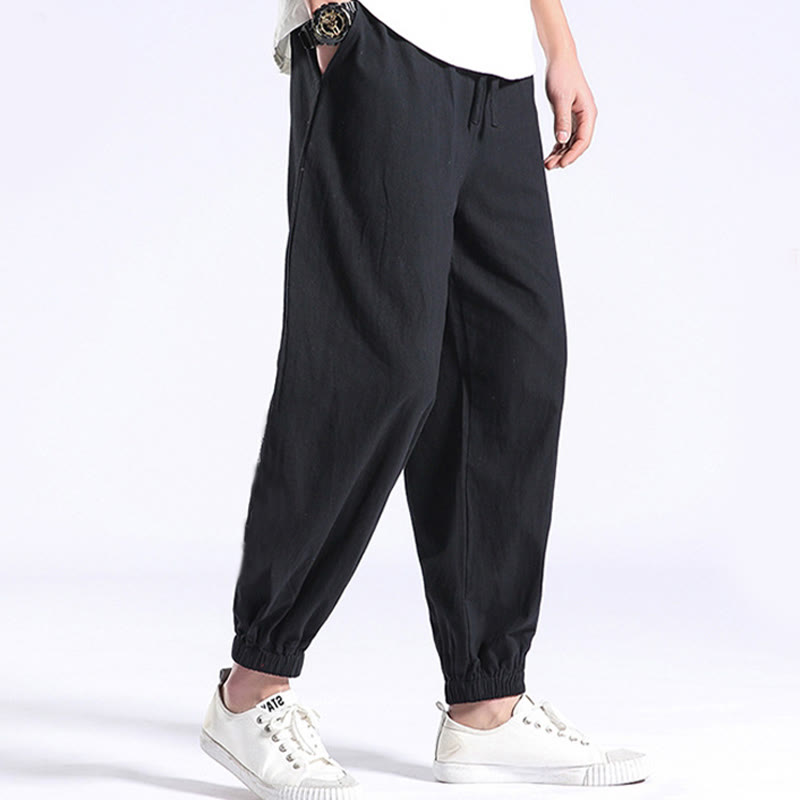 Buddha Stones Solid Color Cotton Casual Men's Harem Pants With Pockets - Black - US/UK/AU44,EU54 (4XL) - image 0