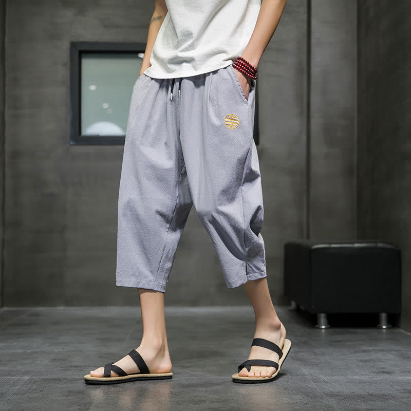 Buddha Stones Summer Men's Linen Drawstring Cropped Pants With Pockets - DarkGray - US/UK/AU44,EU54 (5XL) - image 18