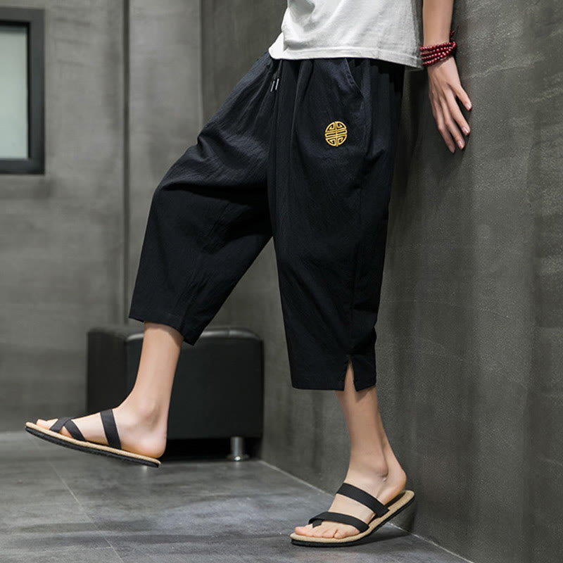 Buddha Stones Summer Men's Linen Drawstring Cropped Pants With Pockets - image 16
