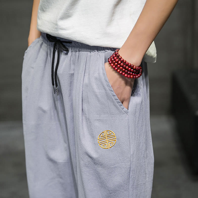Buddha Stones Summer Men's Linen Drawstring Cropped Pants With Pockets - image 26