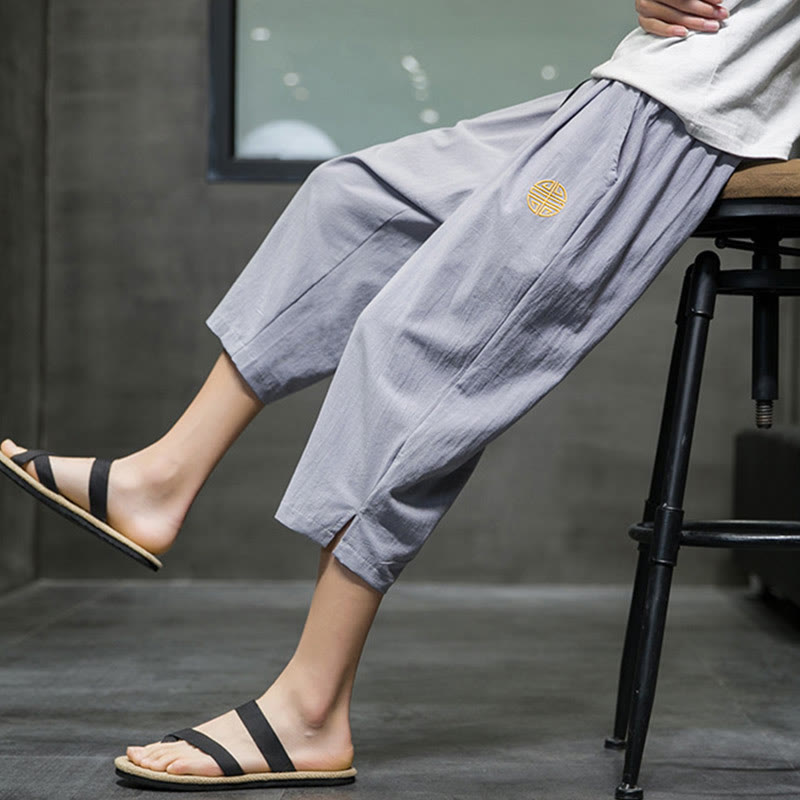 Buddha Stones Summer Men's Linen Drawstring Cropped Pants With Pockets - image 25