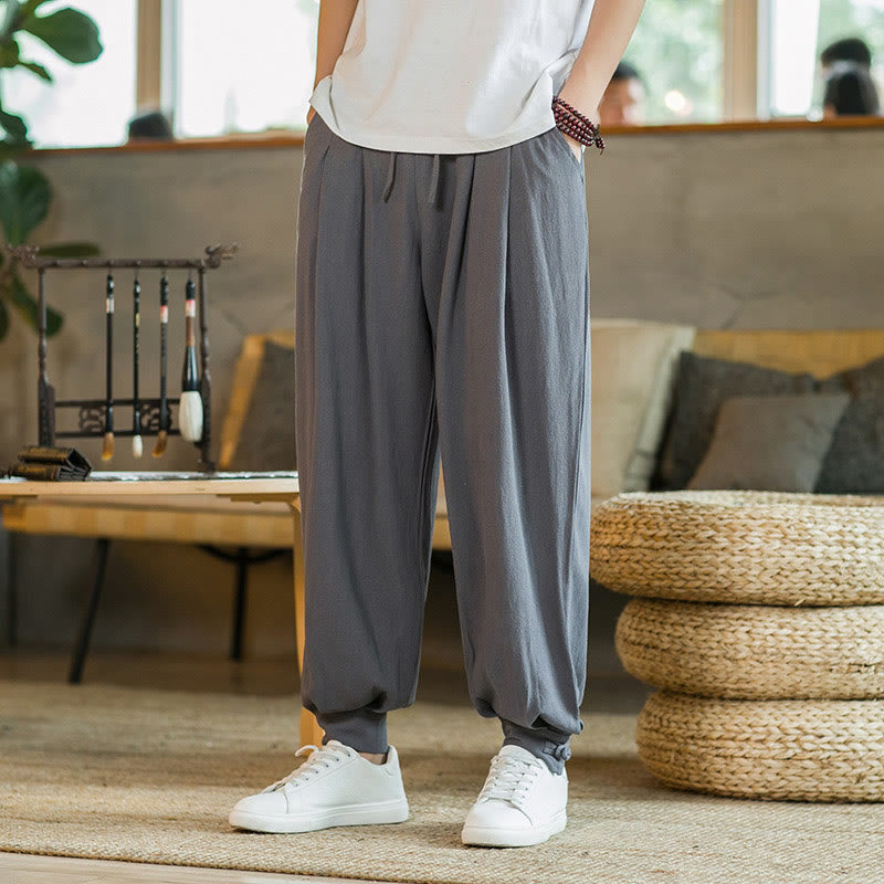 Buddha Stones Summer Plain Men's Cotton Linen Tapered Pants With Pockets - DarkGray - US/UK/AU48,EU58(5XL) - image 0