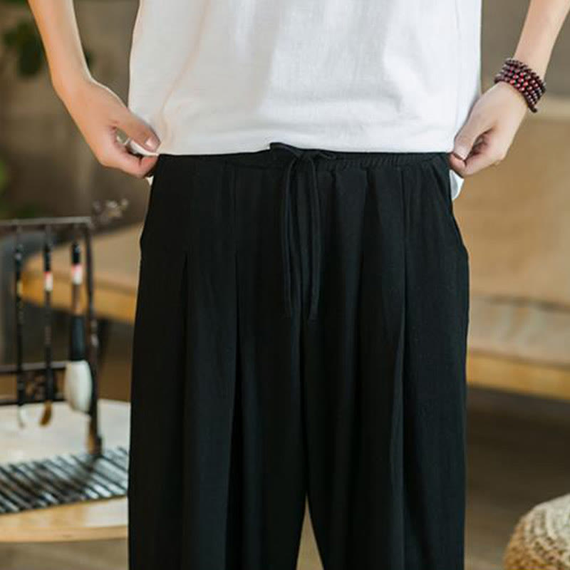 Buddha Stones Summer Plain Men's Cotton Linen Tapered Pants With Pockets - image 27