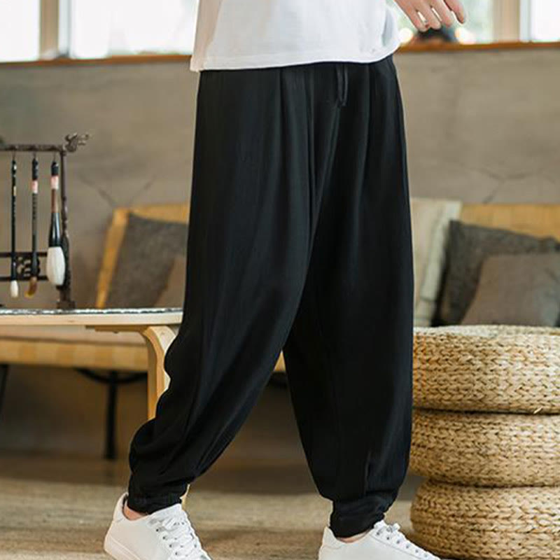 Buddha Stones Summer Plain Men's Cotton Linen Tapered Pants With Pockets - image 25