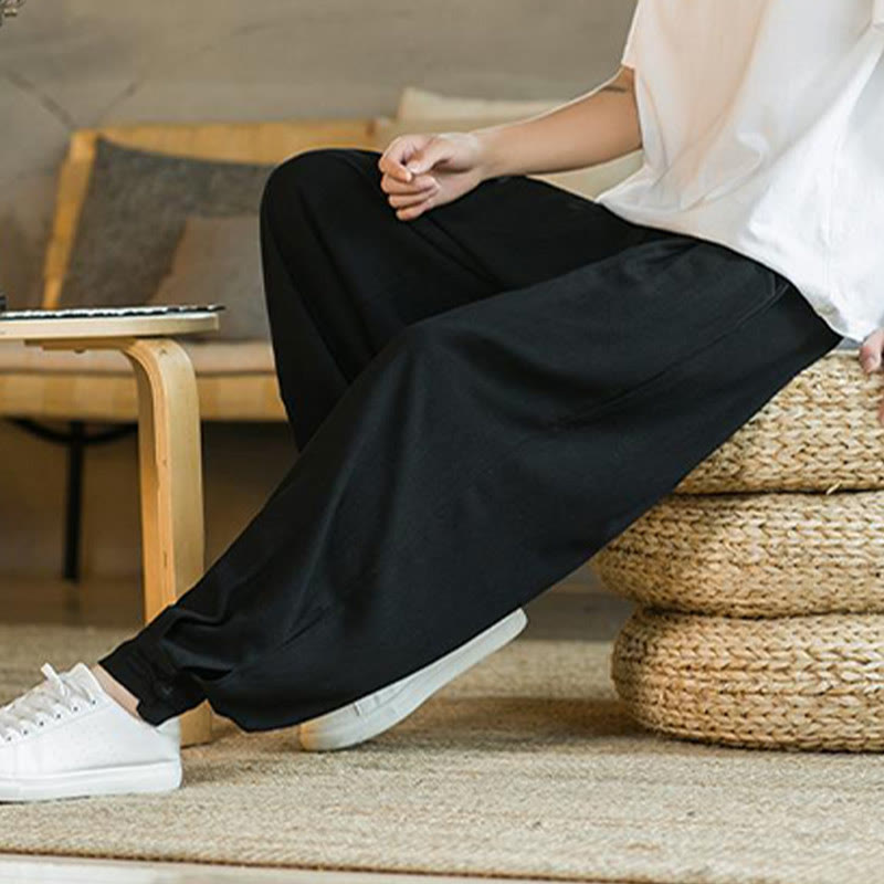 Buddha Stones Summer Plain Men's Cotton Linen Tapered Pants With Pockets - image 22