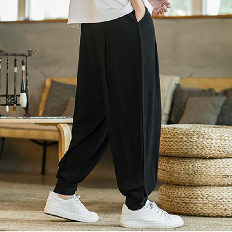 Buddha Stones Summer Plain Men's Cotton Linen Tapered Pants With Pockets - image 21