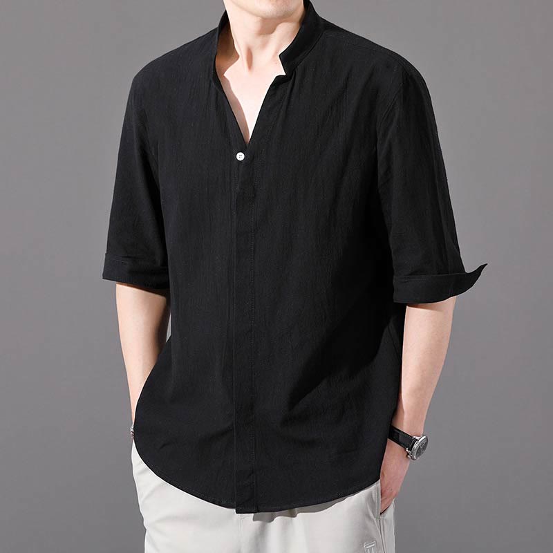 Buddha Stones Summer Men's Half Sleeve Button Cotton Shirt - Black - US/UK/AU48,EU58 (6XL) - image 9