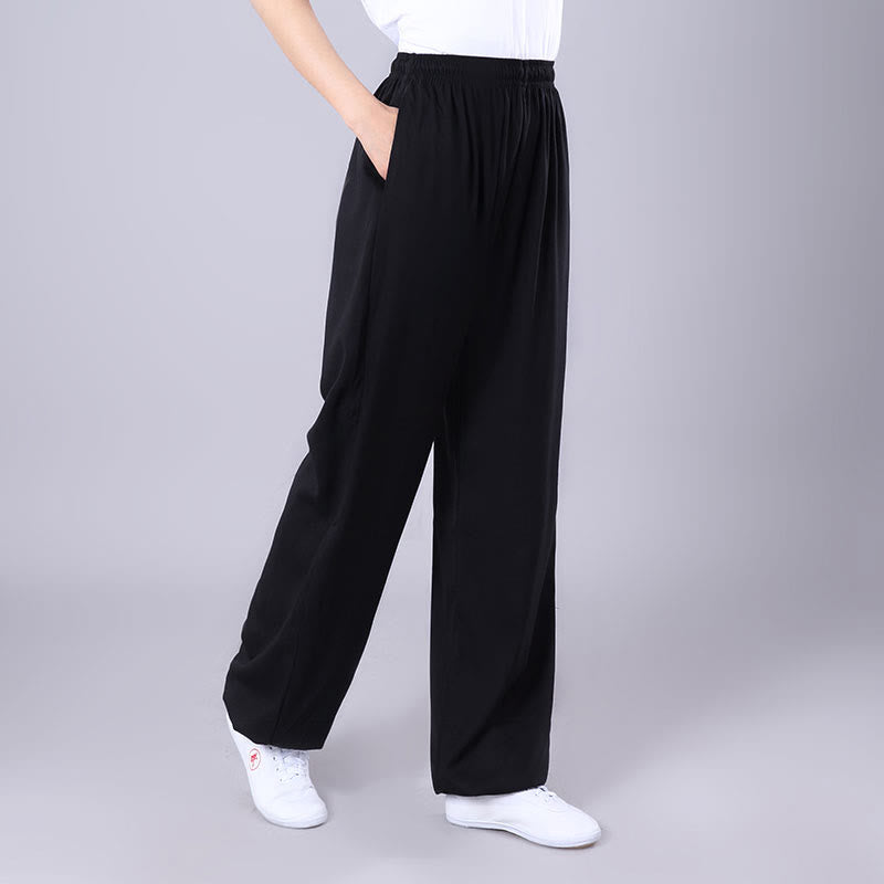 Foviel Sommer Unisex elastische Taille Tai Chi Qigong Praxis Atmungsaktive Hosen mit Taschen