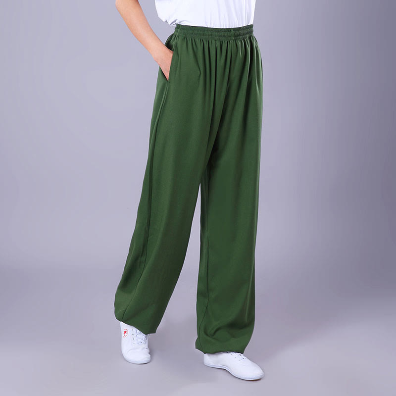 Foviel Sommer Unisex elastische Taille Tai Chi Qigong Praxis Atmungsaktive Hosen mit Taschen
