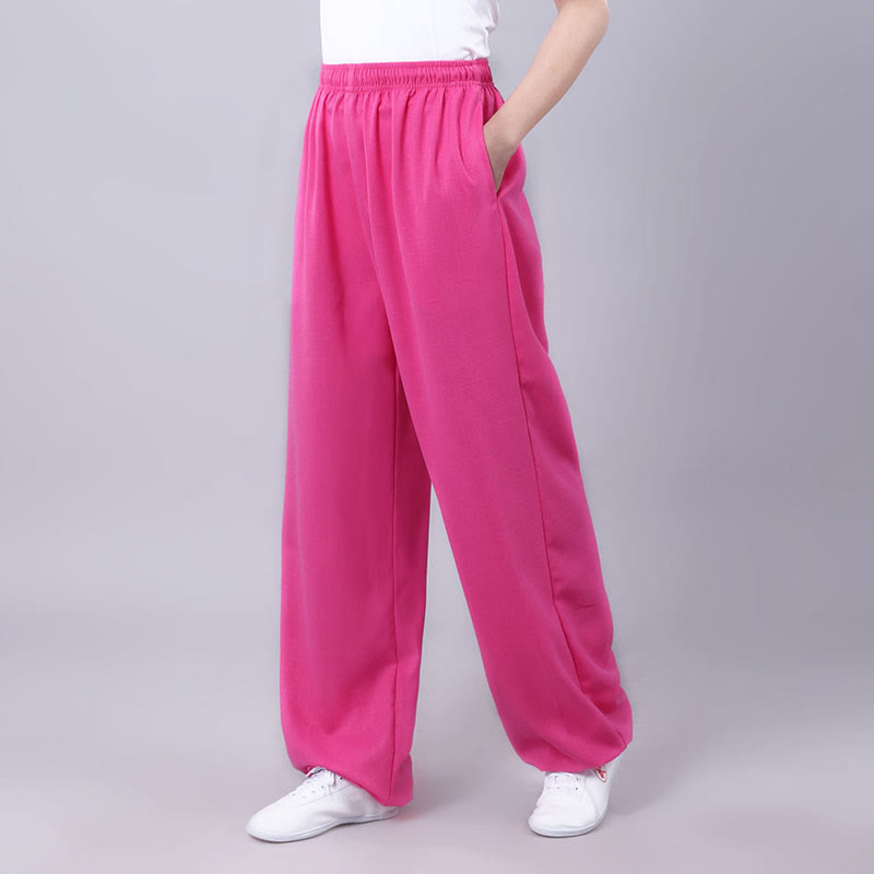 Foviel Sommer Unisex elastische Taille Tai Chi Qigong Praxis Atmungsaktive Hosen mit Taschen