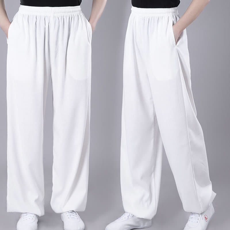 Pantalon de tai-chi et qigong unisexe Foviel pour l'été, taille élastique, respirant, avec poches