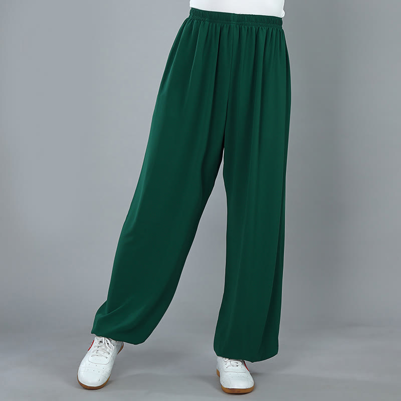 Foviel Sommer Unisex elastische Taille Tai Chi Kung Fu Qigong Praxis Baumwolle Atmungsaktive Hose mit Taschen