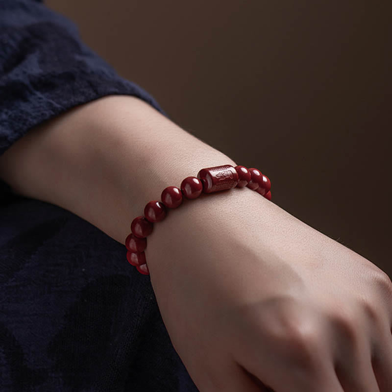Foviel Natürliche Zinnober Herz Sutra Segen Armband