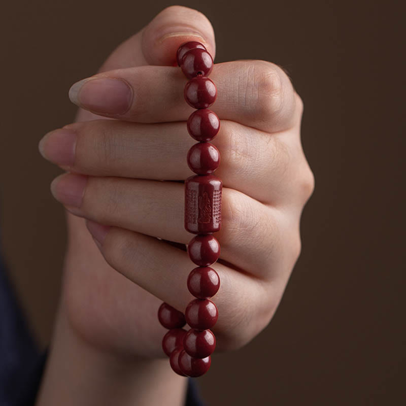 Foviel Natürliche Zinnober Herz Sutra Segen Armband