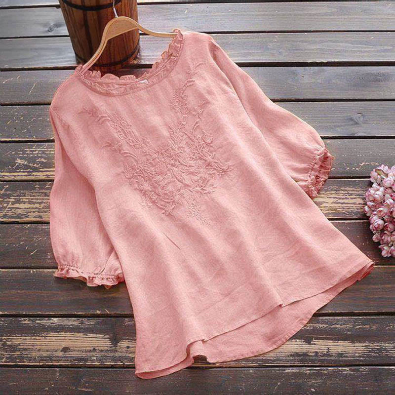 Buddha Stones Women's Flower Embroidery Design Crew Neck T-shirt Tee - LightPink - US14,UK/AU18,EU46 (4XL) - image 14