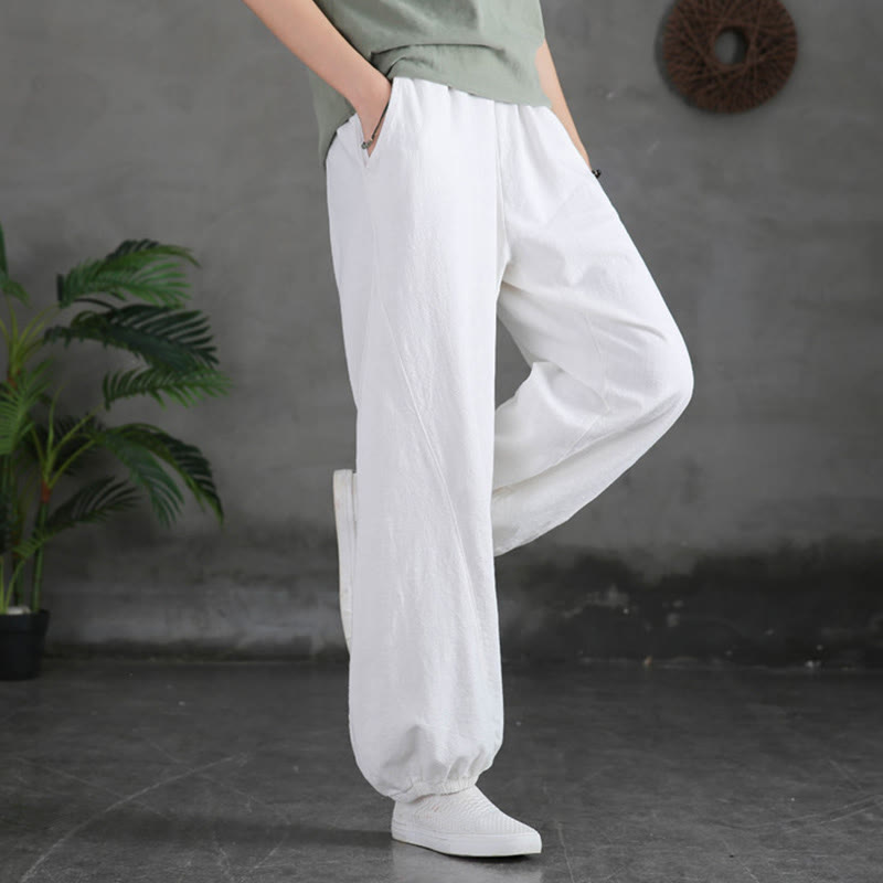 Buddha Stones Plain Color Ramie Linen Cotton Women's Pants With Pockets - White - US6,UK/AU10,EU38 (L) - image 28