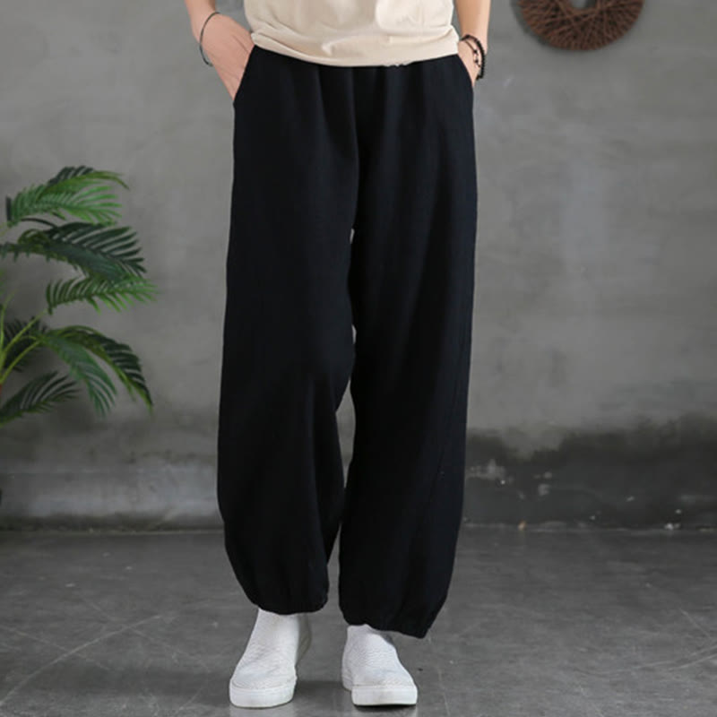 Buddha Stones Plain Color Ramie Linen Cotton Women's Pants With Pockets - Black - US6,UK/AU10,EU38 (L) - image 39